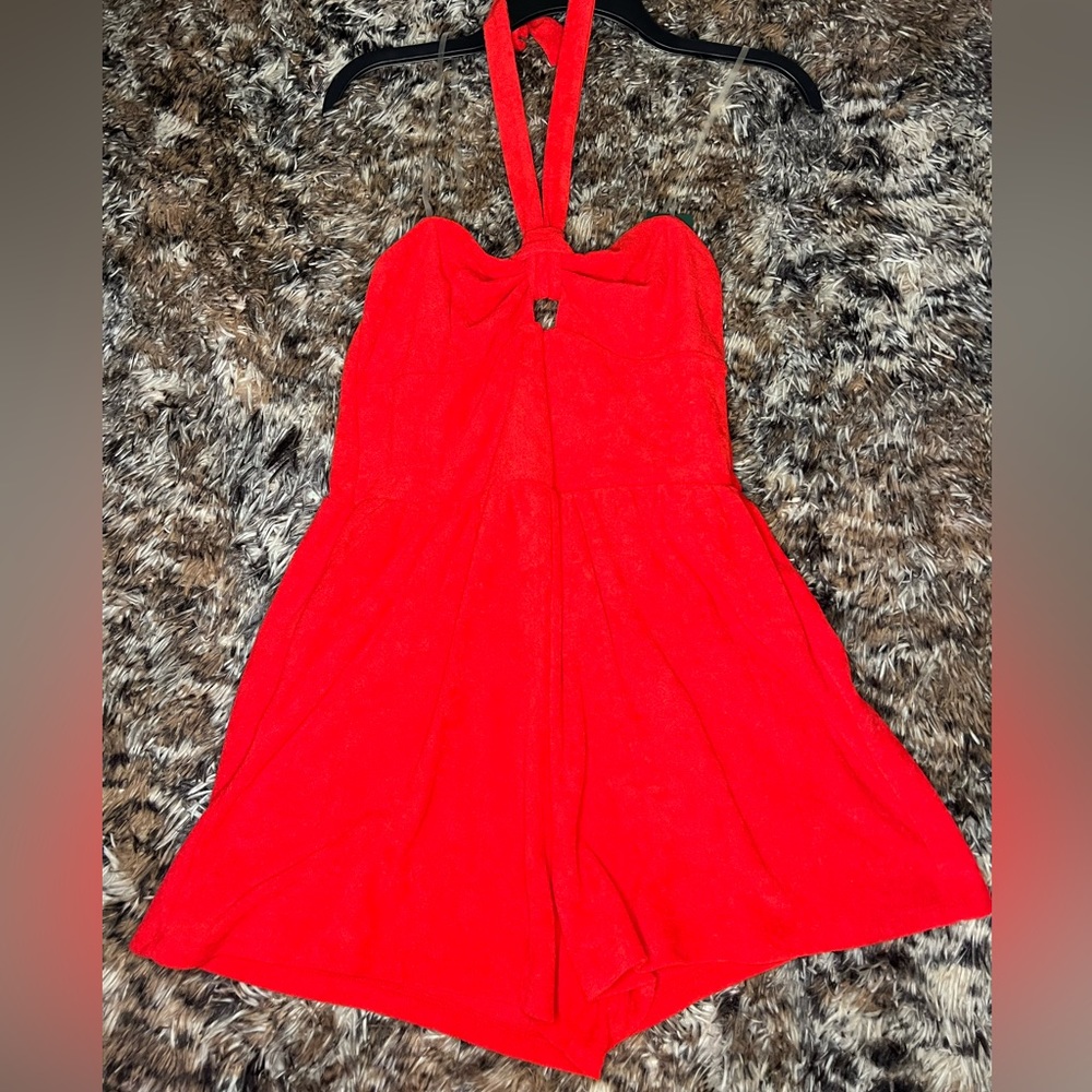 Red terrycloth romper